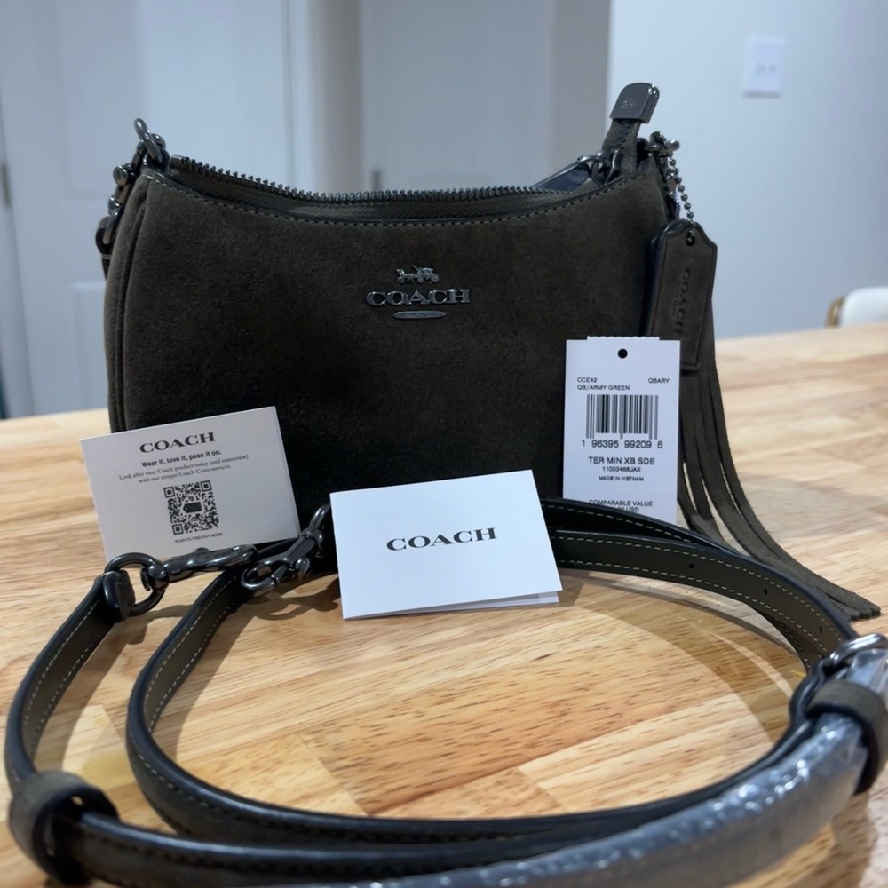 Coach Army Green mini Suede shoulder/Crossbody Bag